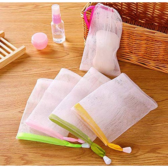 AKOAK 10 bolsas de jabón de malla exfoliante, bolsa de espuma de burbujas, bolsa de jabón, bolsa de ahorro con cordón (color al azar)
