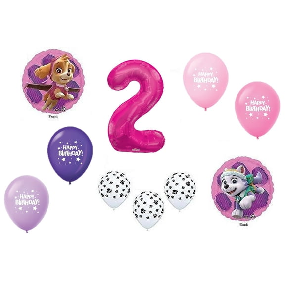 GIRL'S PAW PATROL Dog 2nd #2 Pink 10 Piece Birthday Party Mylar Latex Balloons Set...Plus (1) 66' Roll of Curling Balloon Ribbon