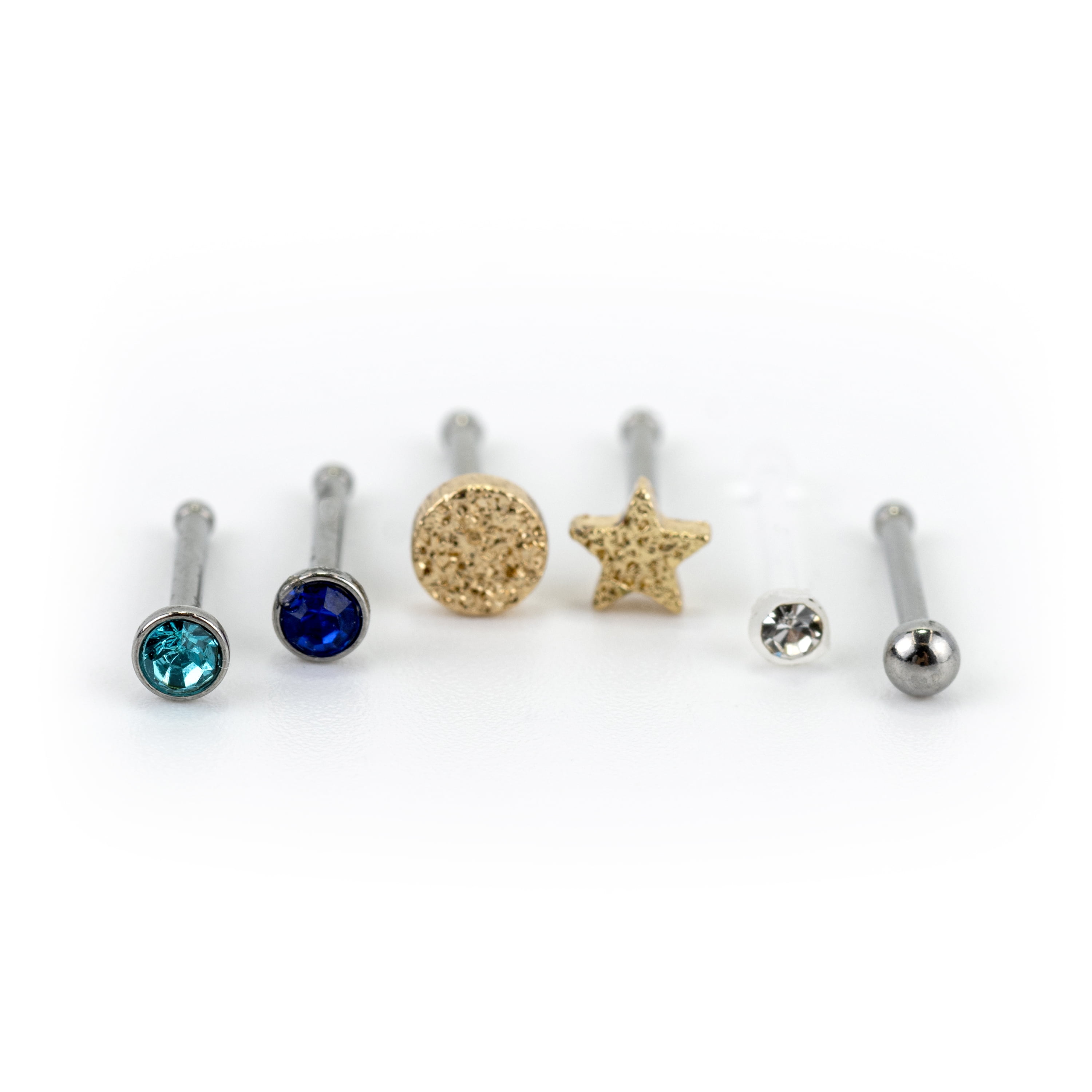 Claire's Women's Gold Textured Star 20G Nose Studs, 6 Pack, 99139