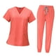 thumbnail image 2 of Conjunto de uniforme médico para mujer, cintura elástica, ropa cómoda, transpirable, para enfermería. Rojo naranja, 2 of 9