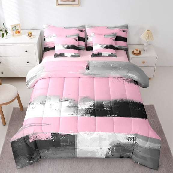 Manfei Boys Girls Oil Painting Twin Bedding Sets 7-Piece,Abstract Artwork Bedding Comforter Set Microfiber,Graffiti Splash Breathable Sheet Sets,Microfiber Bedroom Decor,Reversible