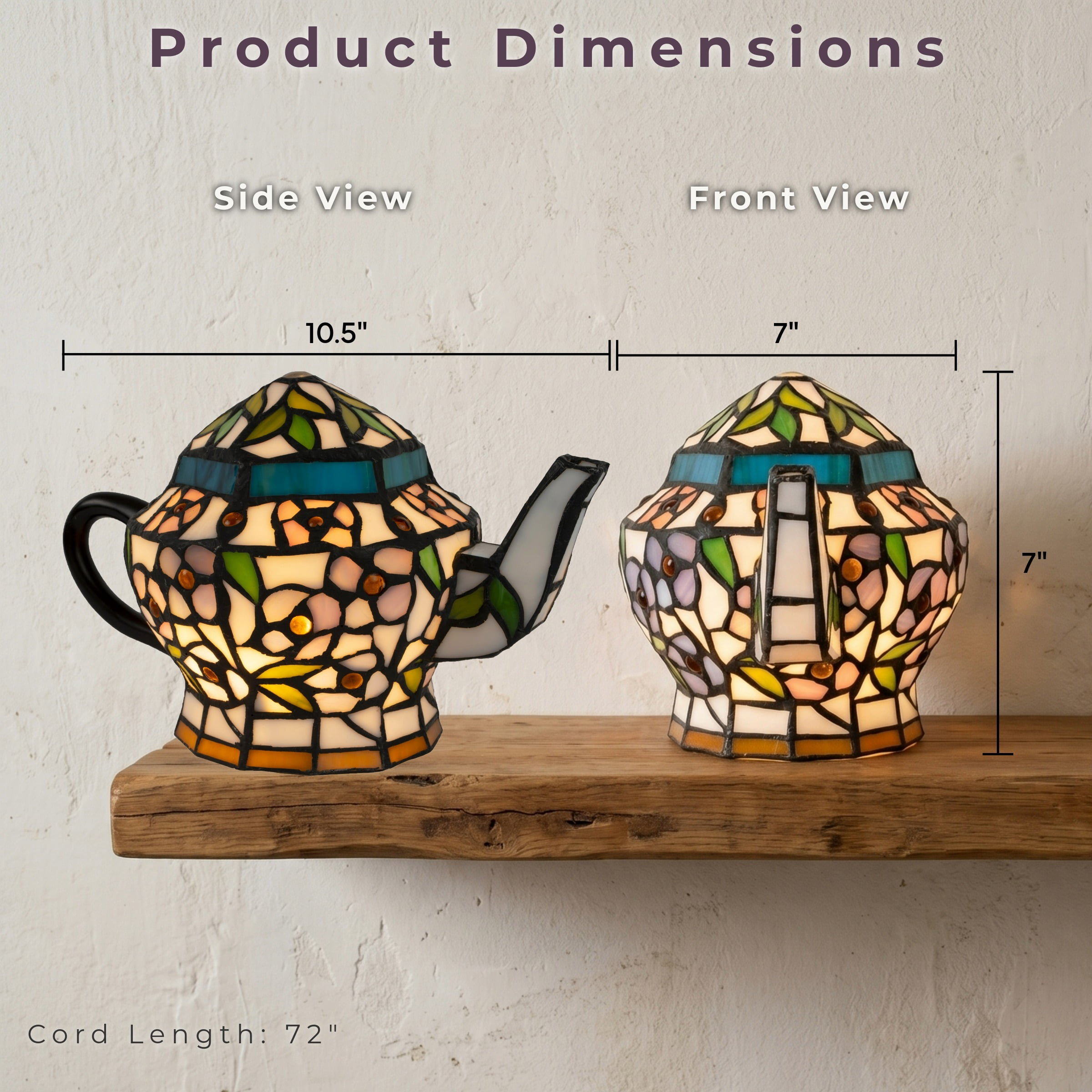Lavish Home Teapot Lamp - Tiffany Style Stained Glass Table or Desk Light with LED Bulb Included