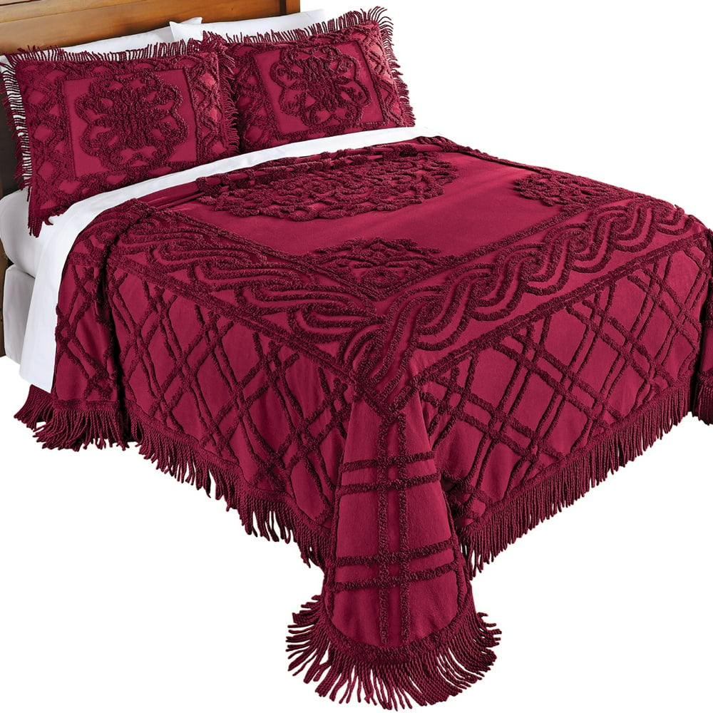 Collections Etc Elegant Chenille Fringe Bedspread, Red, Twin Walmart
