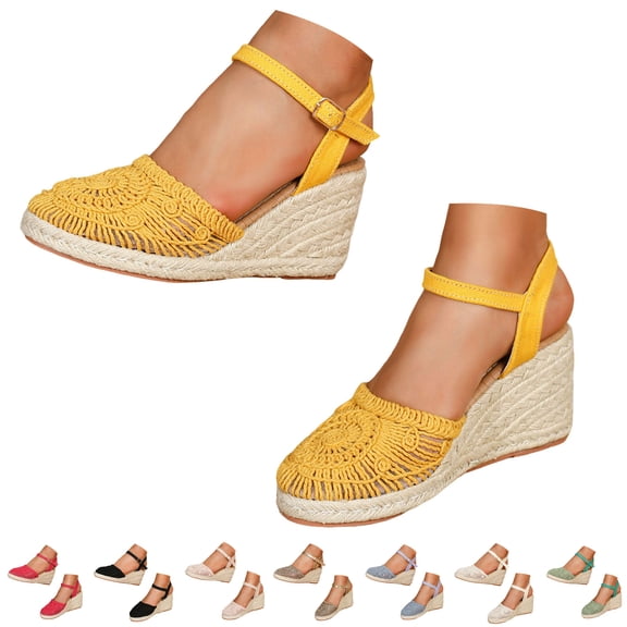 Dakaela Closed Toe Wedge Sandals for Women Woven Hollow out Platform Espadrilles 2026 Arch Support Summer Casual High Heels Size 6-10