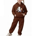 thumbnail image 2 of SYMOID Boys Ghost Print Tracksuit, Brown Hall-oween Tops Set, Kids Hoodie and Jogger Sweatshirts,Size 10 T, 2 of 5