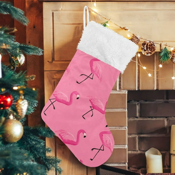 RMDQTR Christmas Stockings for Xmas Gifts - Large Size Festive Holiday Decor for Family Flock Of Cartoon Flamingos