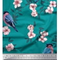 thumbnail image 2 of Soimoi Green Cotton Duck Fabric Peach Floral & American Robin Bird Decor Fabric Printed BTY 58 Inch Wide, 2 of 3