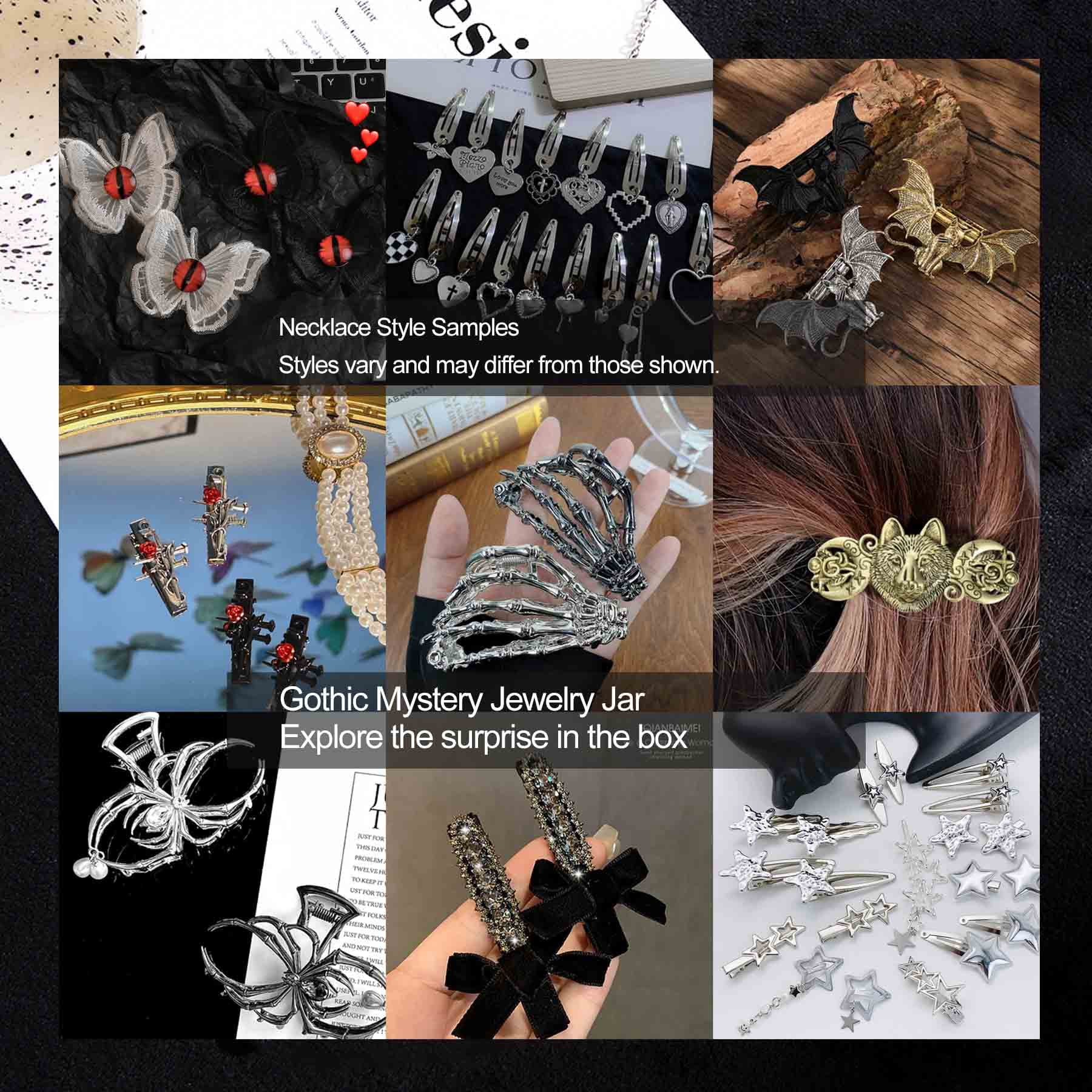 Mystery Jewelry Jar, Surprise Gothic Jewelry Box Sets for Women, Scary Witch Gift with Unique Birthday Halloween Necklaces, Earrings, Rings, Bracelets Skeleton Hair Clips Costume