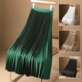 thumbnail image 2 of Skymirror Women Vintage Midi Skirt Wide Elastic Waistband High Waist Pleated A-Line Skirt Solid Color Smooth Satin Long Skirt, 2 of 8