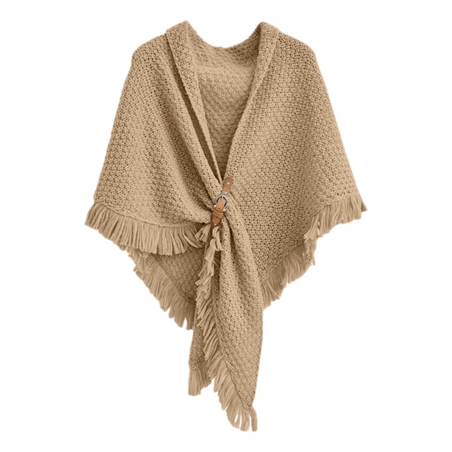 Breezora Womens Solid Color Triangle Shawl Wrap Windproof Warm Cloak Cardigan Lightweight Versatile Autumn Spring Khaki