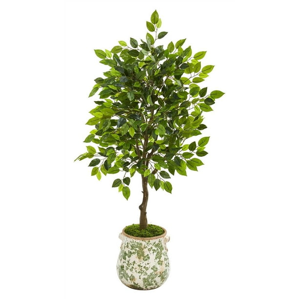Nearly Natural 40 inch Mini Ficus Artificial Tree in Floral Planter