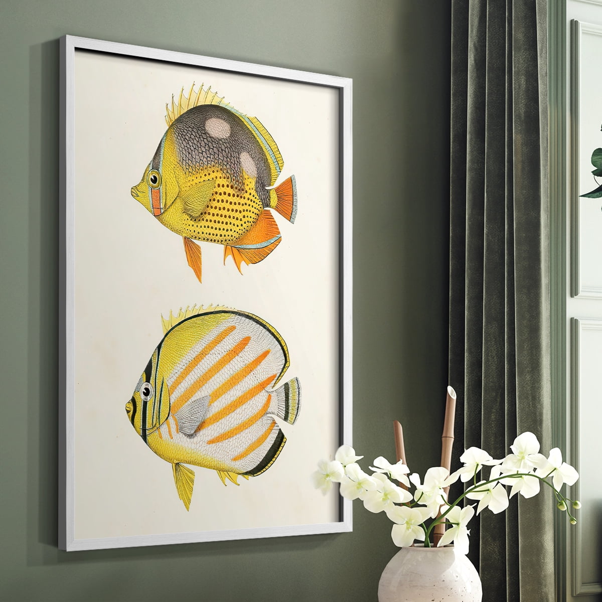 Yellow & Grey Fish IV Framed Print - Solid Wood in Single Picture Frame Solid Wood 2 Framed Print