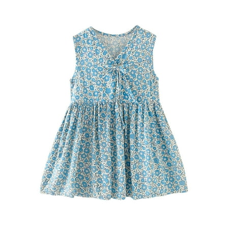 

Toddler Baby Girl Dress Sleeveless Casual Dress Floral Print Light Blue 100