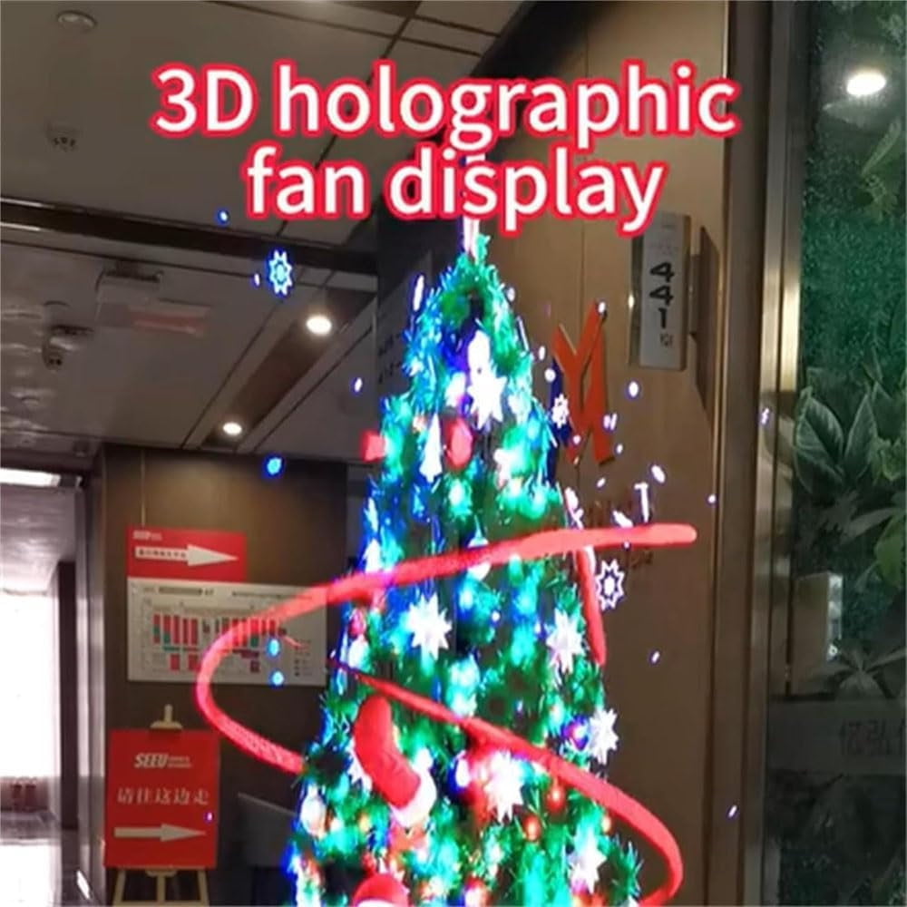 3D Hologram LED Fan Projector, Holographic Christmas Tree, 3D Fan Hologram Projector Christmas Tree, LED Fan Hologram Projector for Shop, Bar, Christmas Halloween Party Advertising Display Events(1pc)