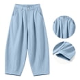thumbnail image 6 of Tqcoqu Women's Cotton Linen Pleated Pants,Button High Waist Loose Cropped Balloon Casual Trousers With Pockets For Spring Summer,Light Blue Women's S-XXL, 6 of 7