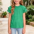 thumbnail image 6 of WUANDIXFA Girls T Shirts Ruffle Short Sleeve Summer Pleated Crewneck Casual Tops Tees Blouses (Green, 11-12 Years), 6 of 8