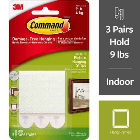 Lion Picture Hanging - Command Picture Hanging Strips, White, Medium, 3 Sets of Strips/Pack