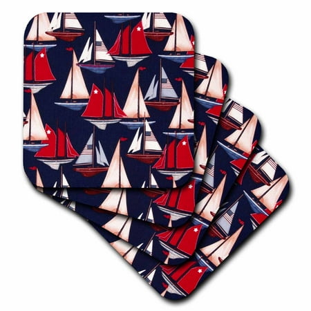 

3dRose Sailboats n Schooners With USA Flags On Navy Soft Coasters set of 4