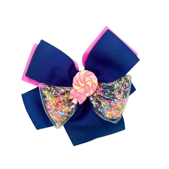 4.5" Candy Shaker Hair Bows 3D Lollipop Liquid Glitter Clips