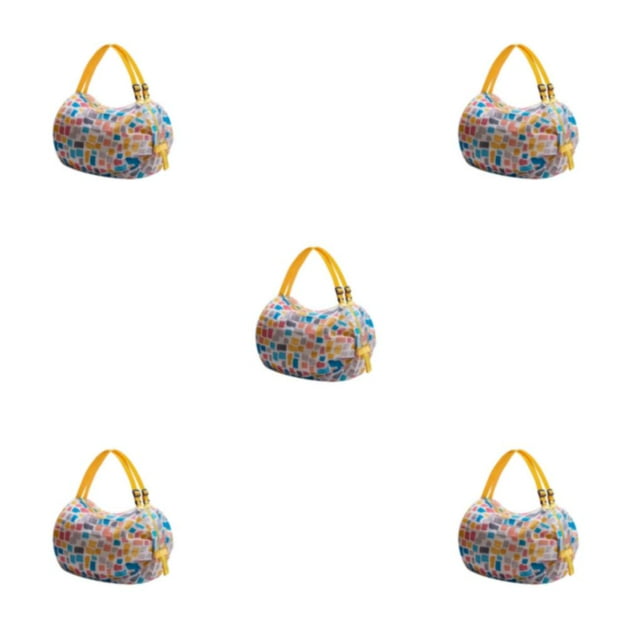 mmirethe Organize Travel Essentials Foldable Storage Bag Travel-friendly Beach Bag yellow plaid 5Set