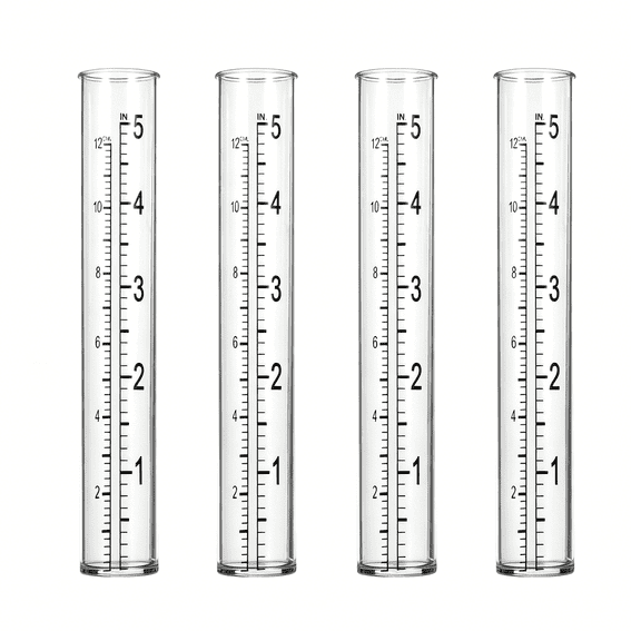 GJX 4 Pcs Rain Gauge Replacement Tubes,5 Inch/12Cm Clear Plastic Rain Gauge Tube with Dual Scales for Outdoor Garden Yard Home Using,Durable and Accurate