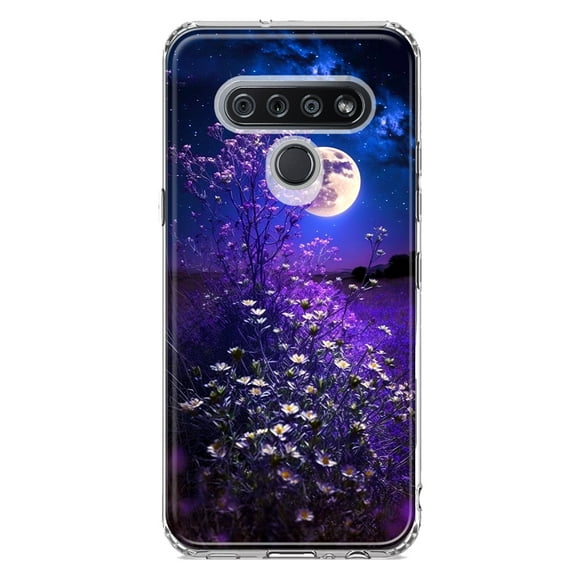 MUNDAZE LG K51 Shockproof Clear Hybrid Protective Phone Case Spring Moon Night Lavender Flowers Floral Cover