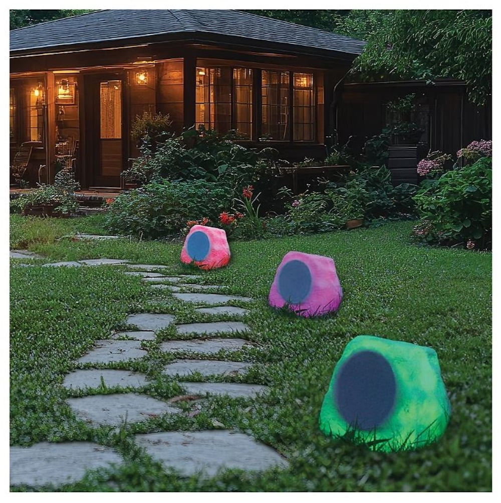 Open Box ION Glow Stone Link Solar Bluetooth Multi-Sync 10-Watt-Peak Outdoor Rock Speaker with LED Lights GLOWSTNLINKXUS