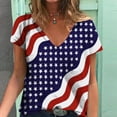 thumbnail image 2 of Summer Saving Wycnly Cute Tops for Women Star Striped Print V-Neck Short Sleeve T shirts Summer 4th July Fashion Independence Day Graphics Loose Fit Pullover Blouses Navy xl, 2 of 4