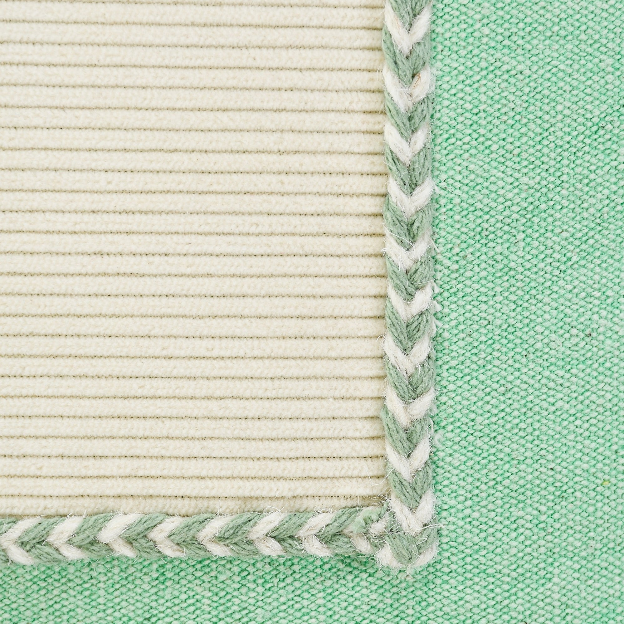 Laddha Home Designs Handwoven Geometric Flanged Throw Pillow Cover - 20" - Green and Cream