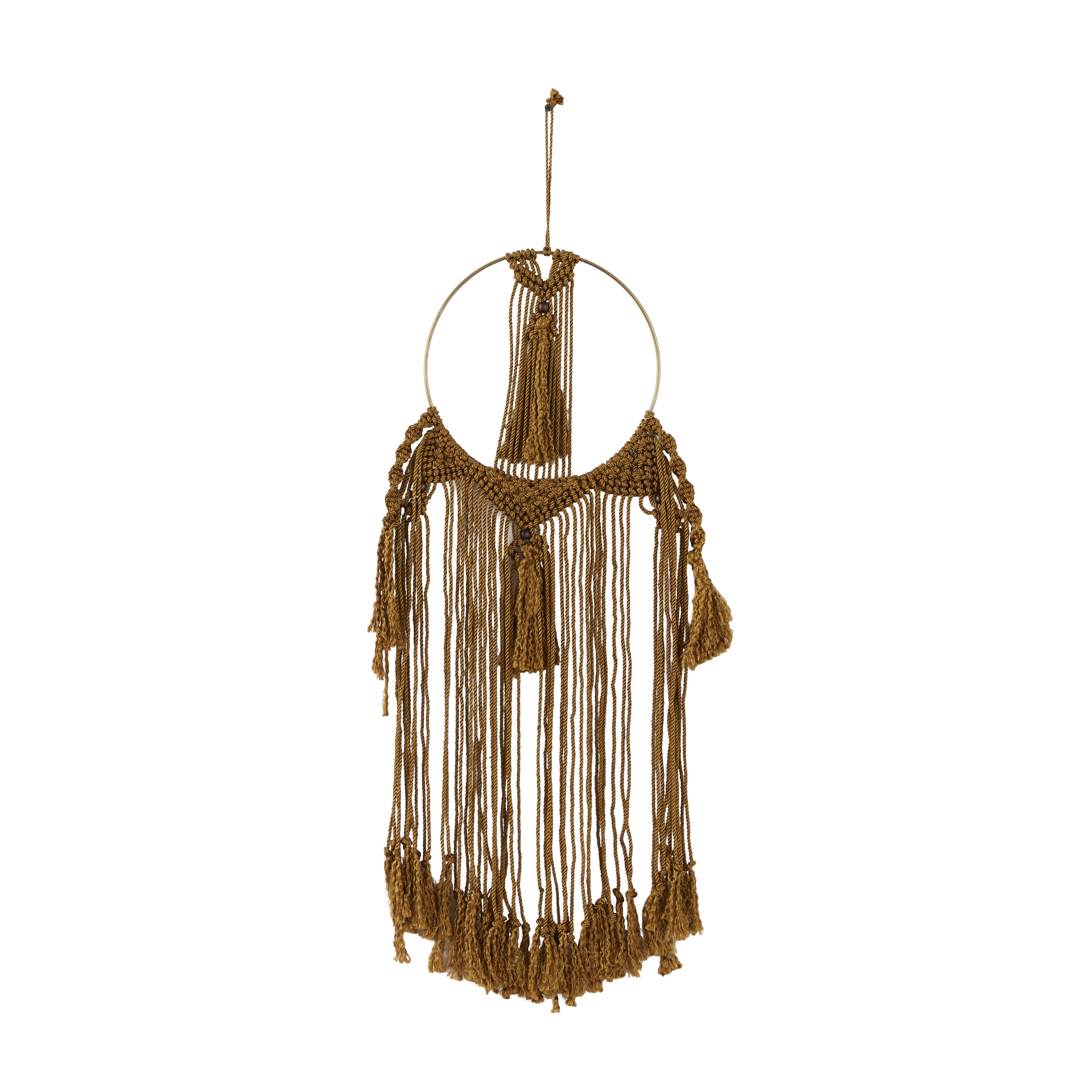 DecMode Brown Fabric Intricately Weaved Macrame Wall Decor with Beaded Fringe Tassels