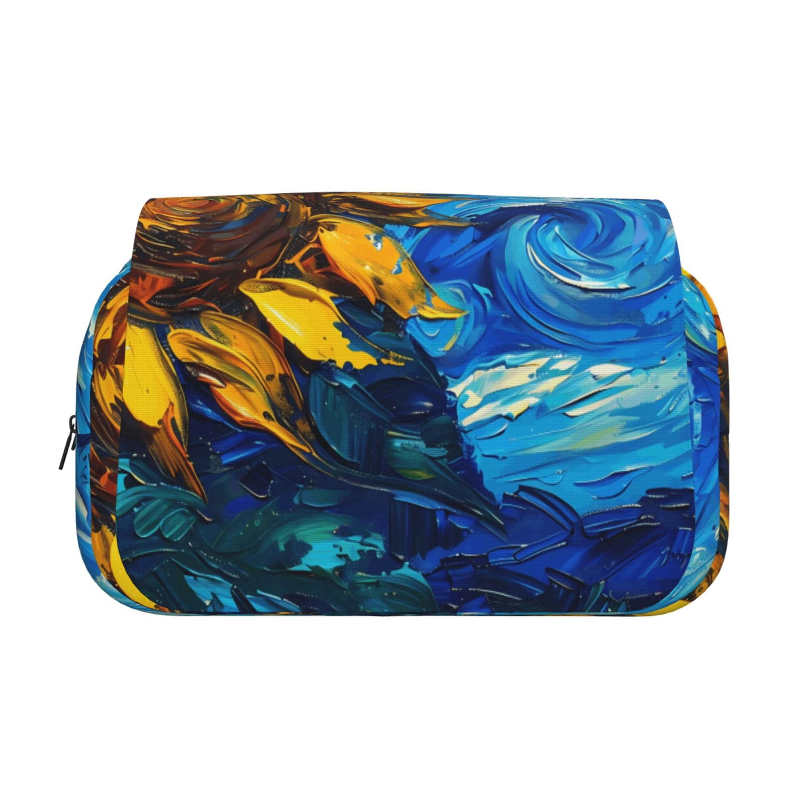 Rateoe Sunflower Starry Night Vibes Pattern Double Clamshell Pen Case, Storage Organizer with Two Zipper Compartments– Holds Up to 50 Pencils & Pens