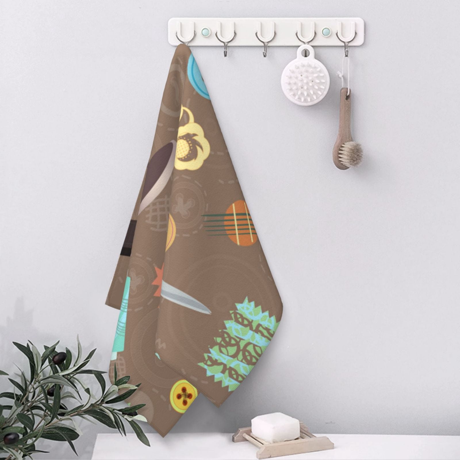 Retro Sewing Accessories Scissors Vintage 27.5" x 16" Ultra Soft Hand Towel, Face Wash Cloth for Bathroom, Gym, Travel, Pool