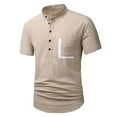 thumbnail image 6 of IYTR Mens Linen Shirts Patchwork Short Sleeve T Shirts 5-button Stand Collar Comfortable Lightweight Daily Work Shirts With Pocket Casual Summer Comfy Khaki L, 6 of 6