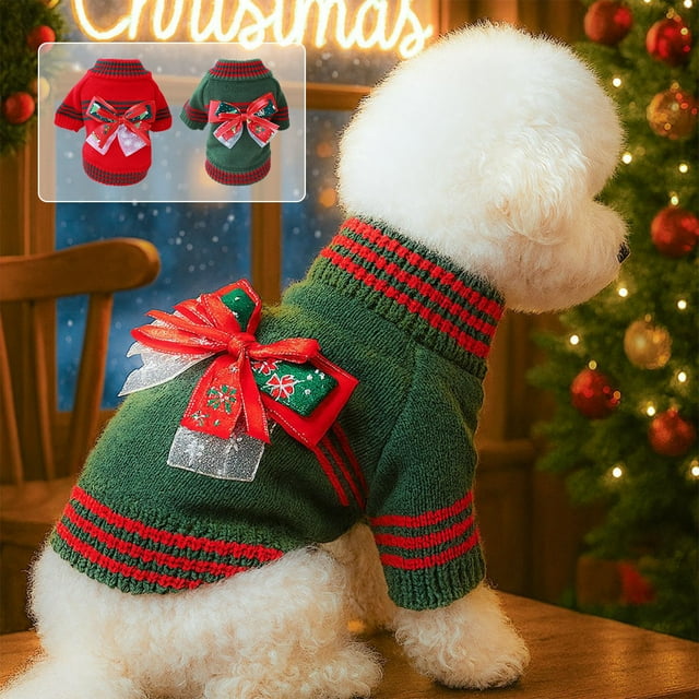 Ropa Navideña para Mascotas (Perros y Gatos) | Falda Navideña Cálida con Copos de Nieve y Renos | Poliéster Verde | Tallas Xs/S/M | Decoración Navideña | 1 Unidad | Medidas: Contorno de Pecho X Largo