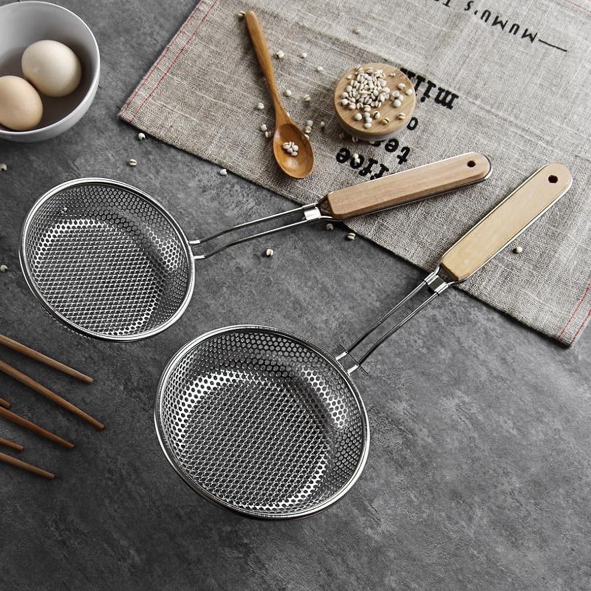 Passoire & Ustensiles Cuisine Silicone Vert Avec Poignée Bois – Set Anti-adhésif Sans BPA