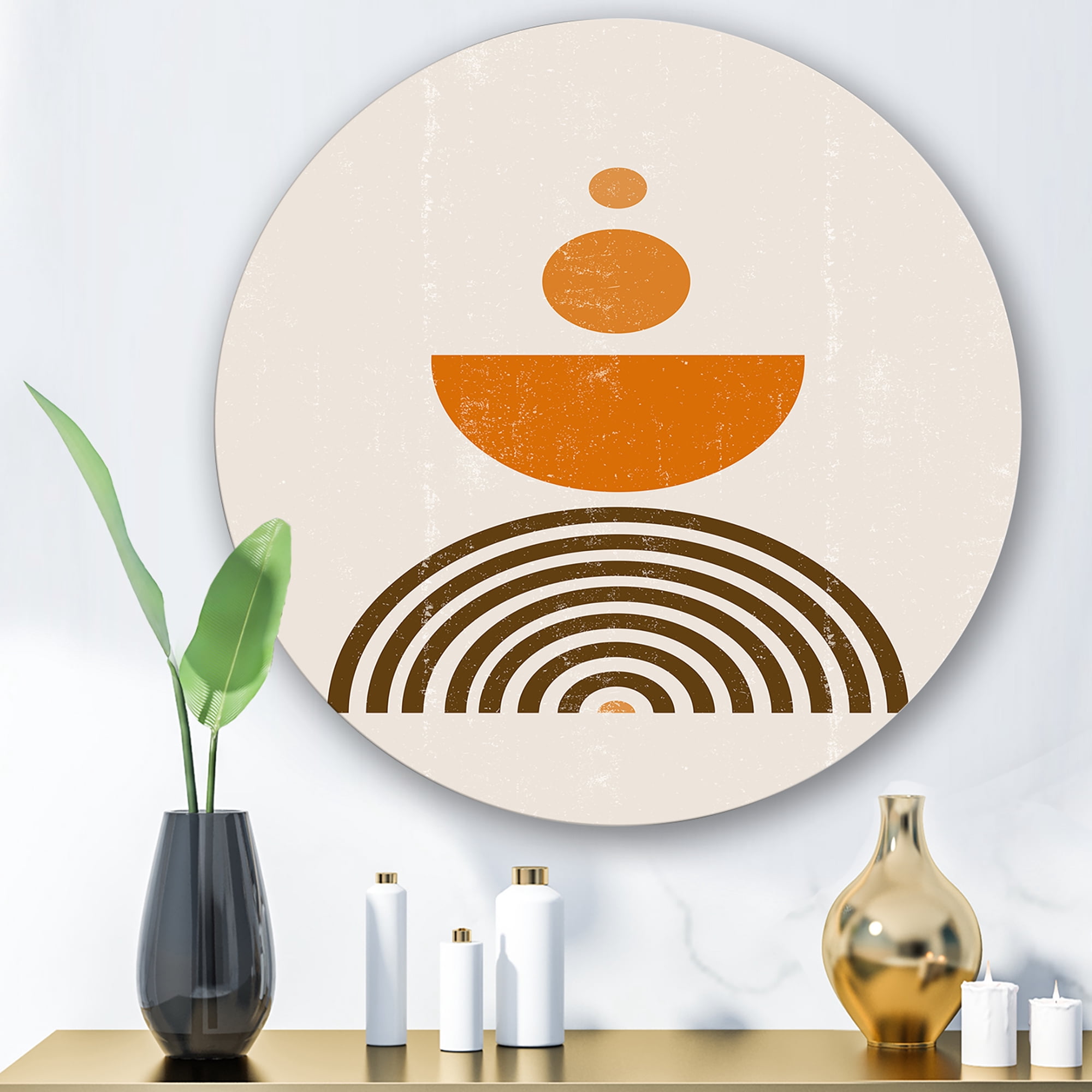 Designart 'Abstract Rainbow Moon and Sun In Earth Tones V' Modern Circle Metal Wall Art 11x11 - Disc of 11