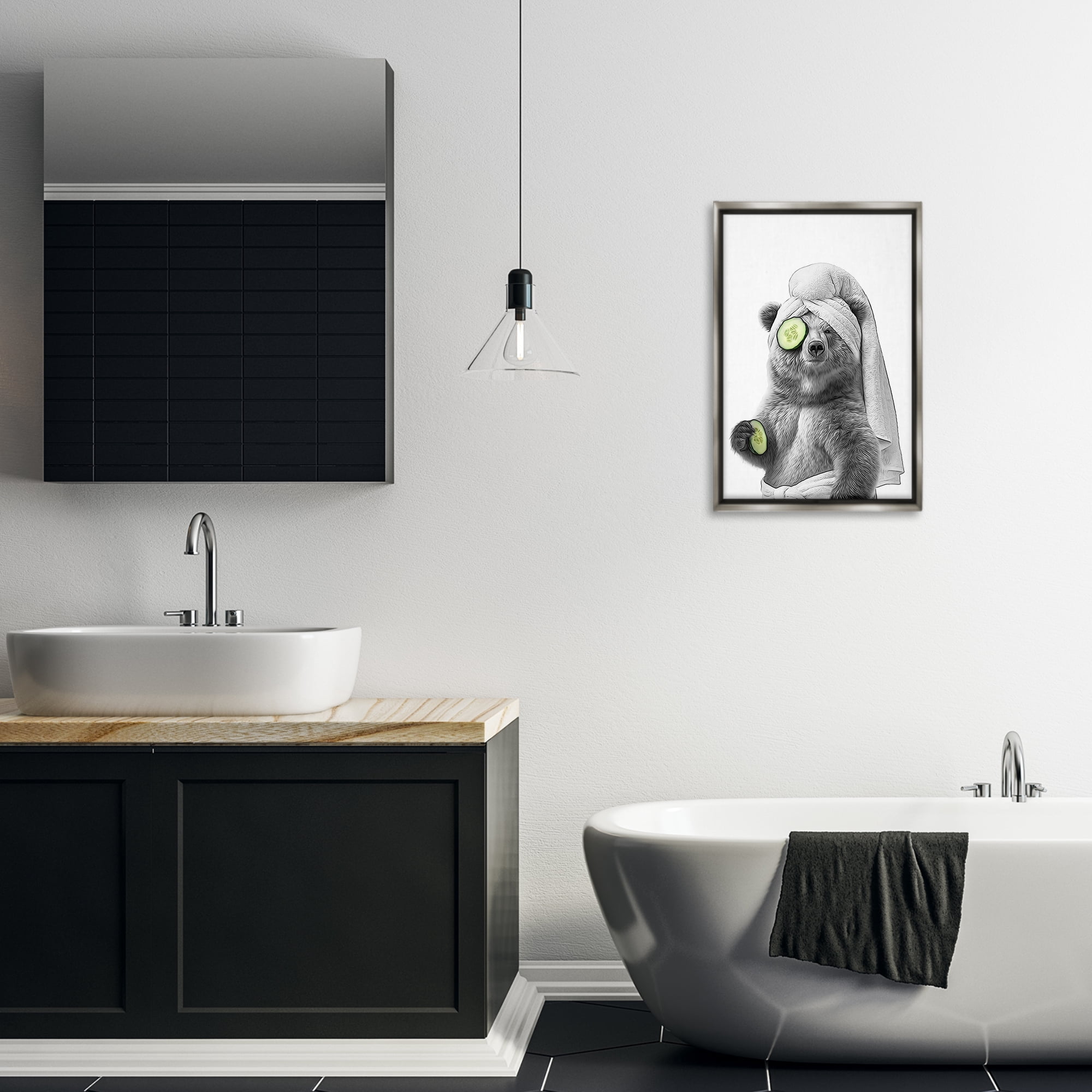 Stupell Industries Fun Bear Face Mask Typography Painting Gray Floater Framed Canvas Art Print Wall Art, 17 x 25