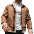 thumbnail image 2 of Maoxin Men's Coats and Jackets Men's Vintage Winter Solid Color Thicken Zippered Pockets Long Sleeved Turndown Collar Casual Jacket Brown M, 2 of 8