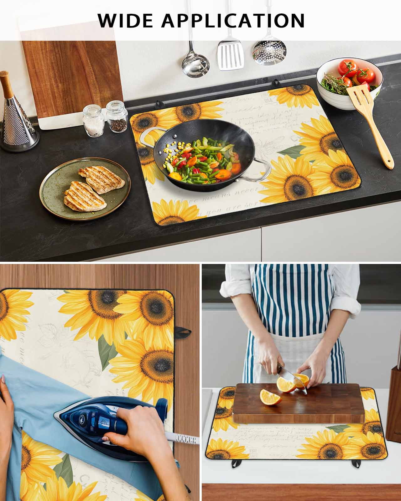 nqOlkjepod Large Induction Cooktop Protector Mat 24"x21", Sunflower Retro Stove Top Covers for Electric Stove, Spring Summer Retro Botanical Floral Stove Burner Cover Mats, Glass Top Stove Cover