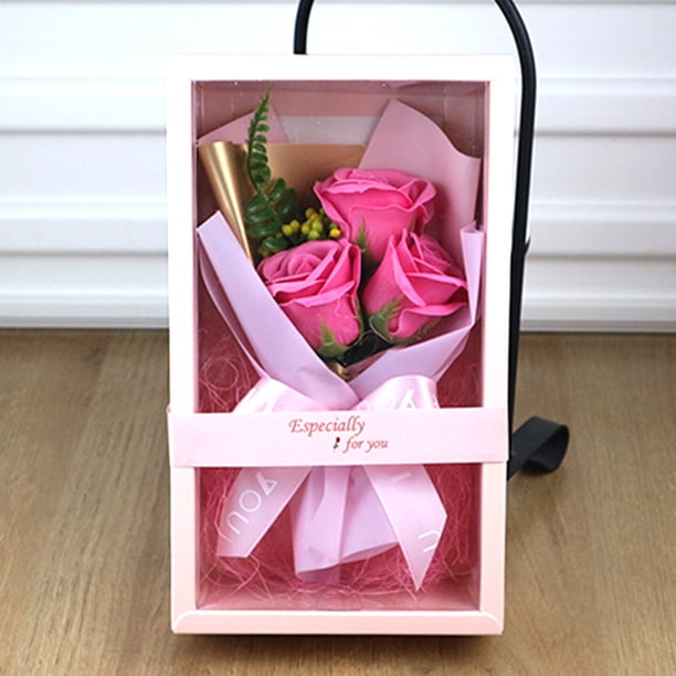 Caja transparente, caja de regalo de flores de jabón, ramo, caja de regalo de San Valentín, tres ramos de rosas, regalo de dama de honor.