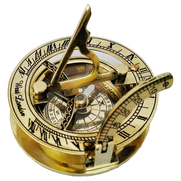 Nauticals Solid Brass 3" Sundial Compass - Vintage Round Folding Sundial Compass