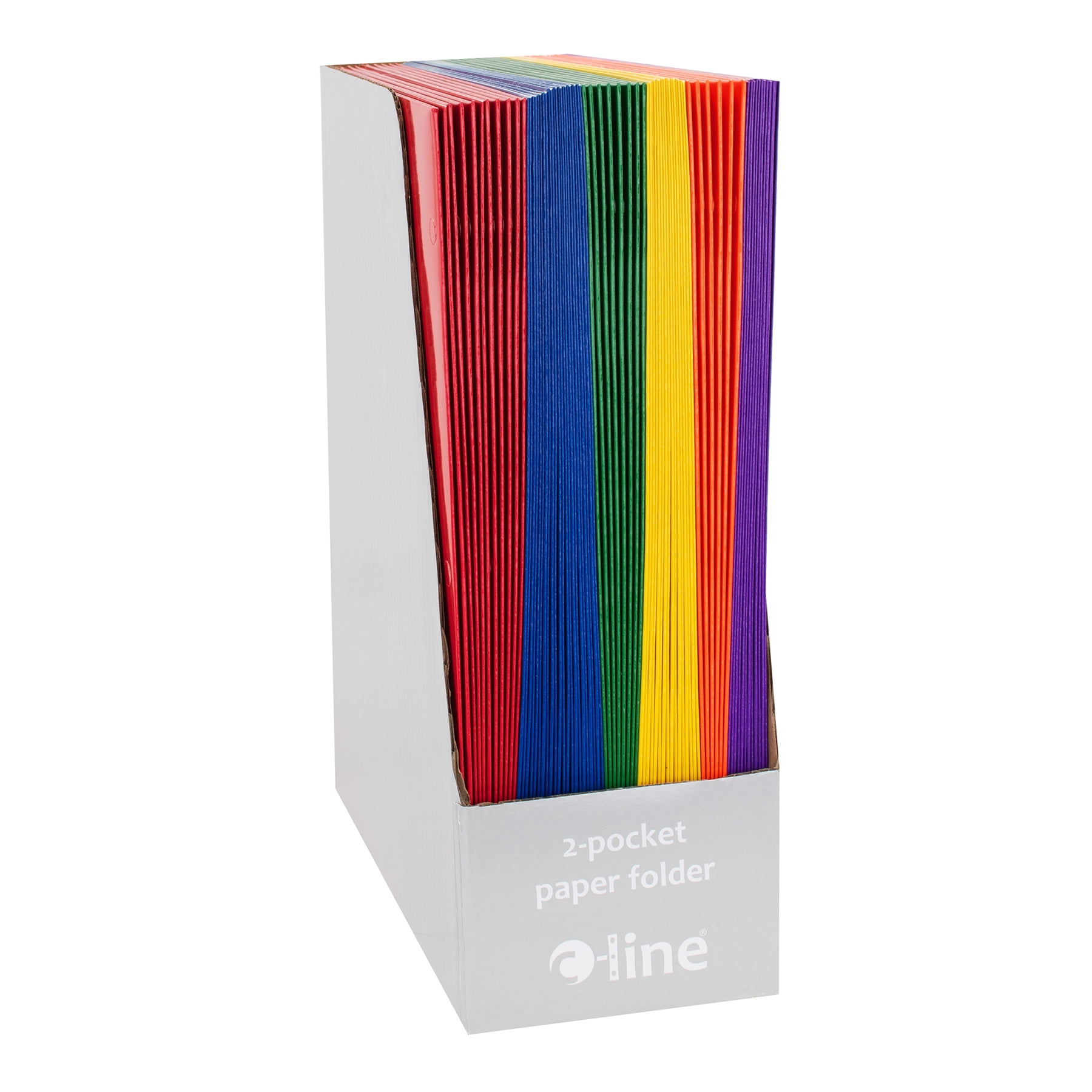 C-Line 2-Pocket Laminated Paper Folder with 3-Hole Punch, Assorted Primary Colors, Pack of 50