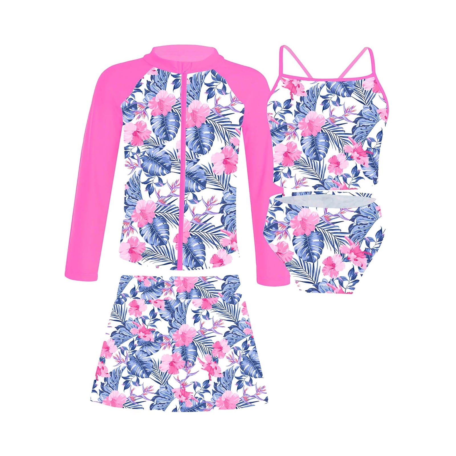 YONGHS Girls 4 Pieces Swimsuits Rash Guard Swim Set Shirt Crop Top