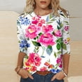 thumbnail image 2 of TSADFHJI Chandails en Molleton pour Femmes Coton T-Shirt Décontracté à Imprimé Floral Col Rond Manches 3/4 Coupe Ample TTTG, 2 of 5