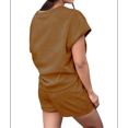 thumbnail image 3 of Ensemble de Survêtement pour Femme 2 Pcs, Couleur Unie, Col Rond, Tissu Texturé Décontracté, Manches Courtes, Pyjama, Jaune Terreux, L, 3 of 7