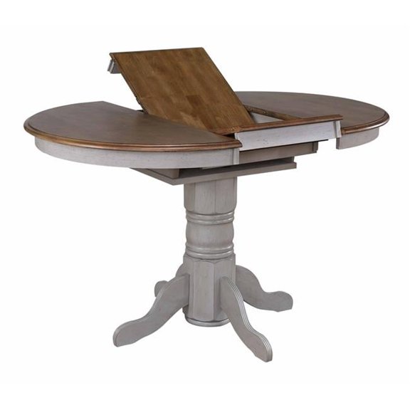 Sunset Trading Country Grove Round or Oval Extendable Pub Table - Distressed Light Gray & Medium Walnut