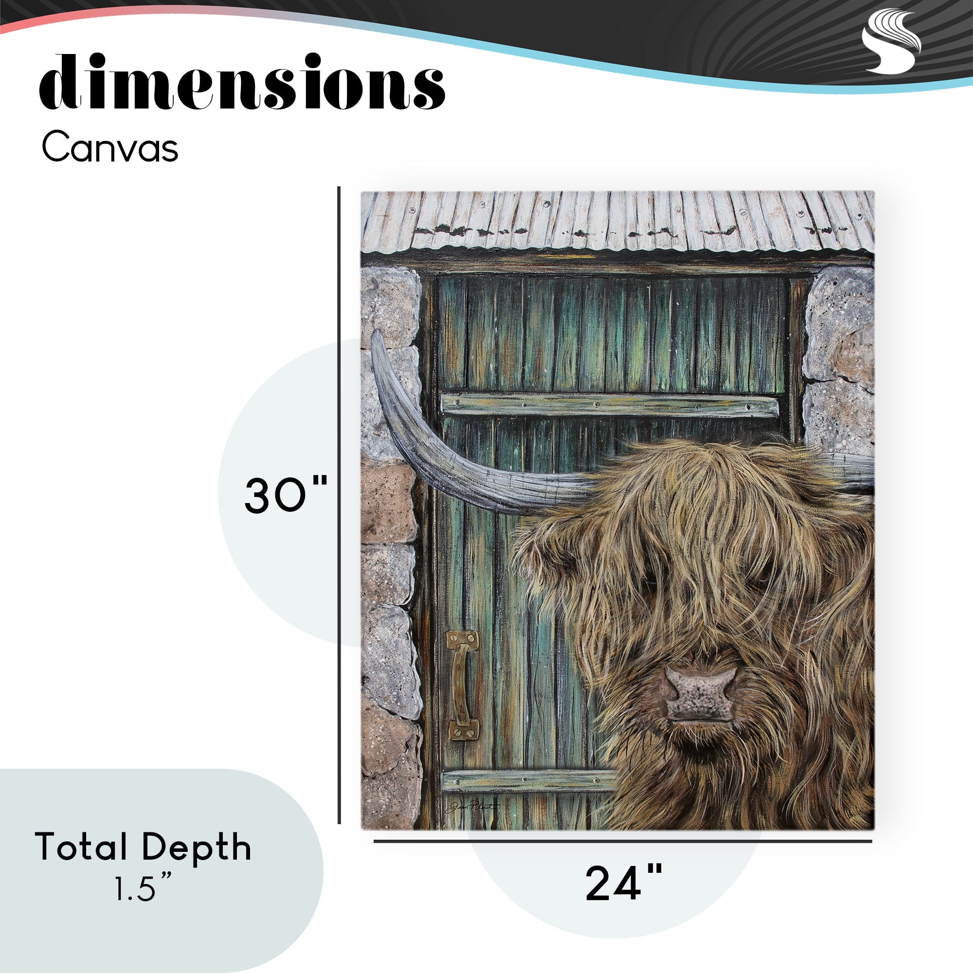 Highland Cow by Barn Door Canvas Wall Art, design by Jean Plout
