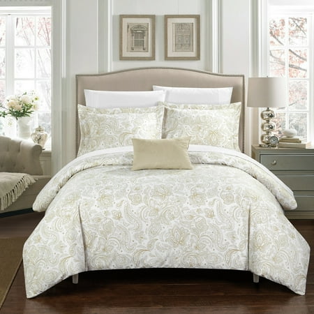 Jewel Tone Comforter Chic Home 4-Piece Newark Park Super Soft Microfiber Vintage Paisley pattern Printed two tone King Duvet Cover Set Beige ()