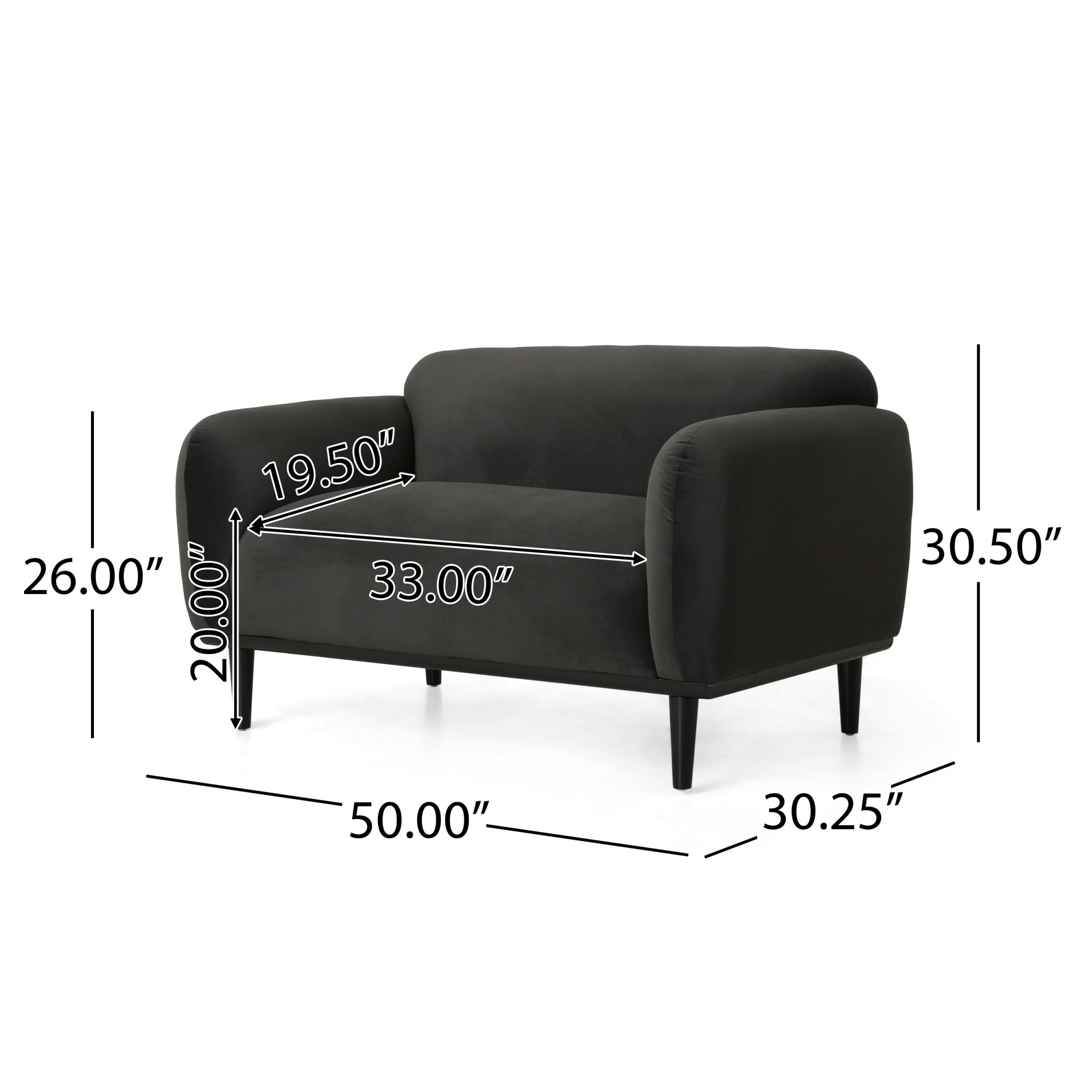 Noble House Chitwood Velvet Loveseat, Dark Gray and Matte Black