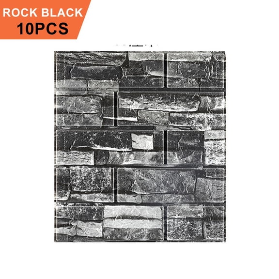 3D Tile Brick Wall Sticker Self-adhesive Waterproof Foam Panel Wallpaper 10PCS, Rock Black